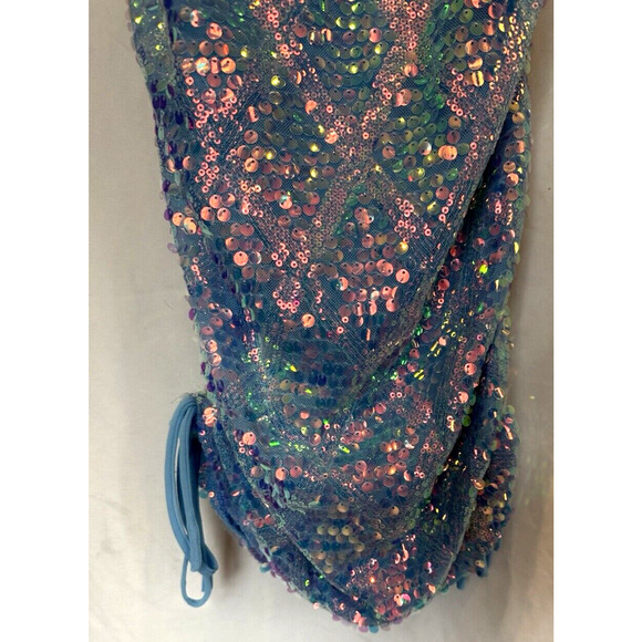 MNK Ice‎ Blue Sequin Mini Bodycon Cocktail Party Dress Size L Glam Girly Y2K - Picture 5 of 12